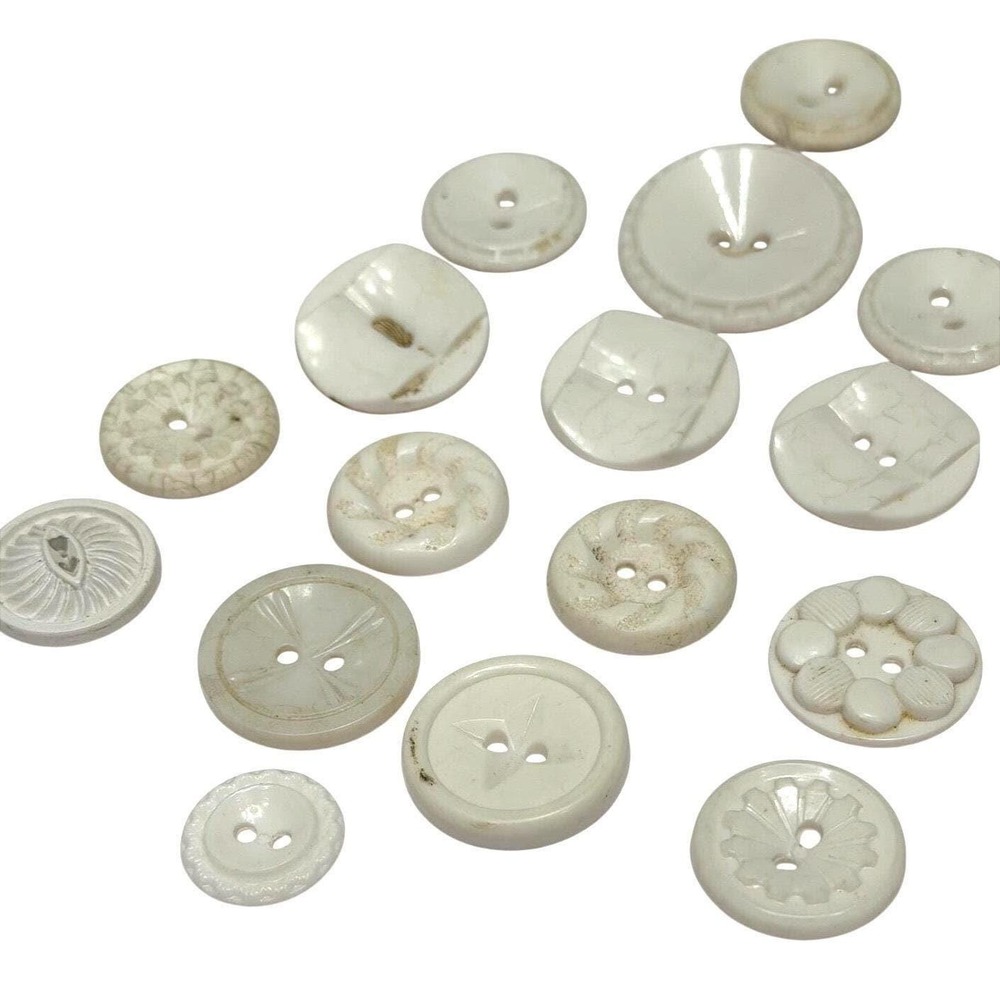 Vintage Vegetable Ivory‎ Button 16Pc Small 2 Hole Style Carved Detailing Petina